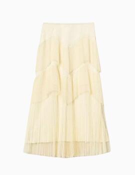 Falda TWINSET larga de tul con volantes plisados 