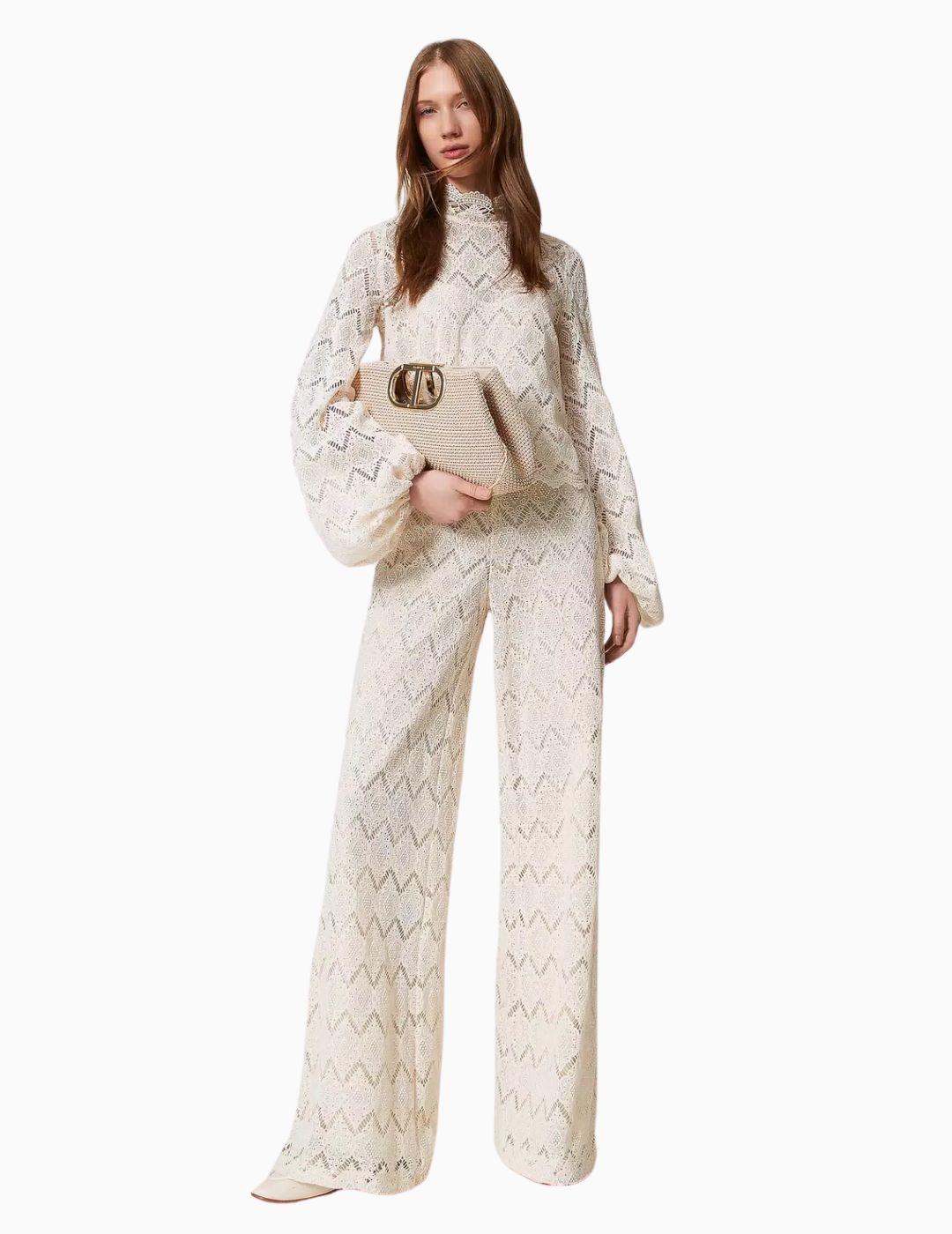 Pantalones TWINSET de encaje macramé 