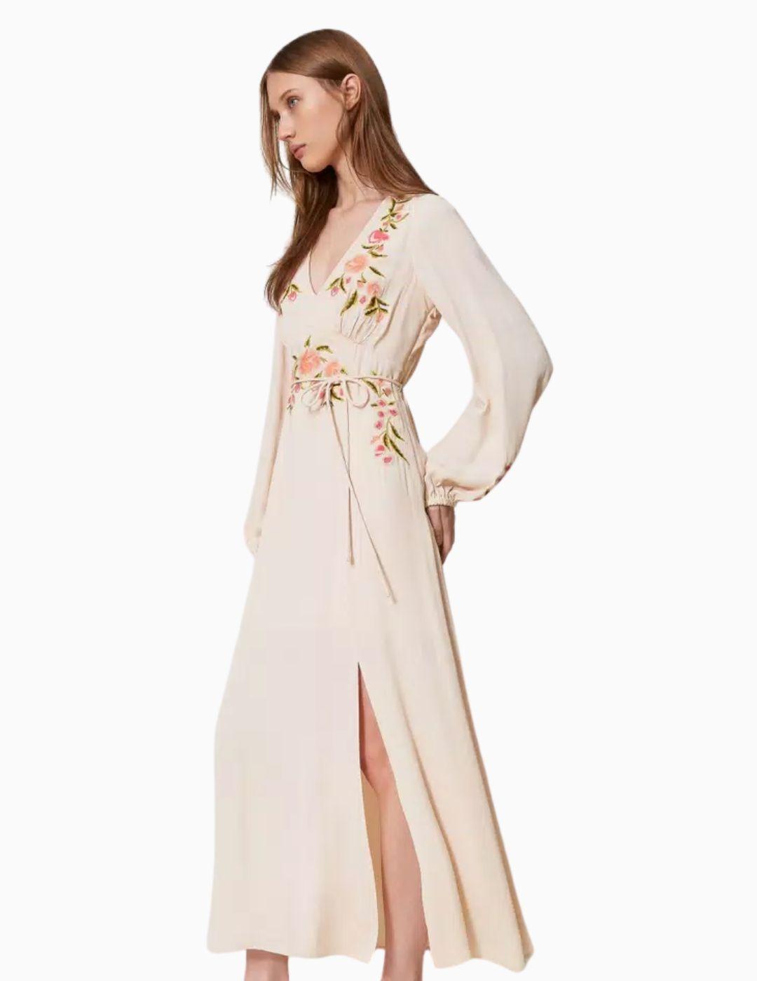 Vestido TWINSET largo con bordado floral 