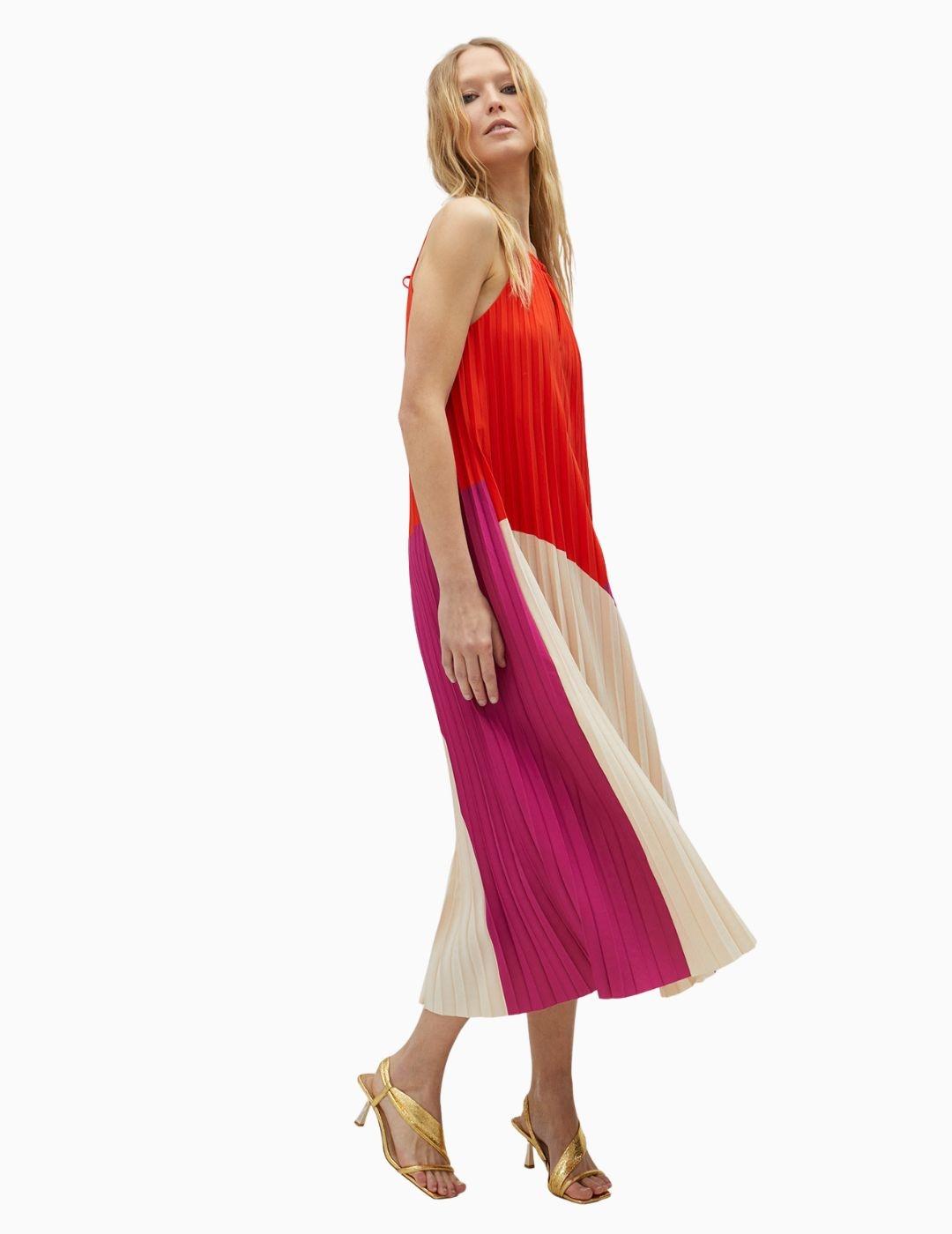 Vestido LOLA CASADEMUNT BY MAITE plisado tricolor 