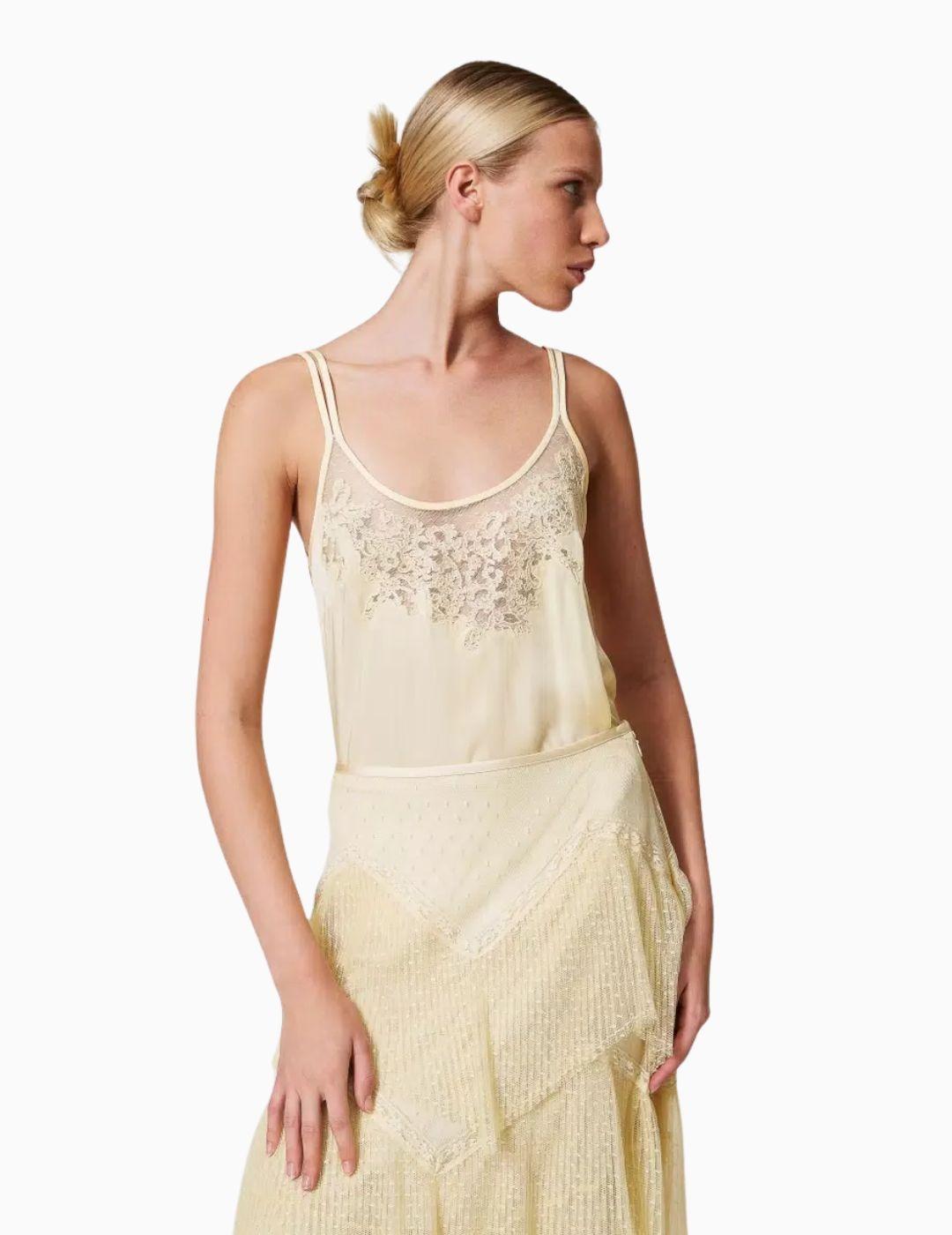 Top TWINSET de raso con bordado 