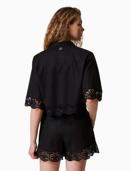 Camisa TWINSET cropped de popelina con encaje 