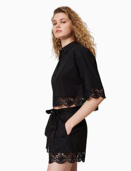 Camisa TWINSET cropped de popelina con encaje 