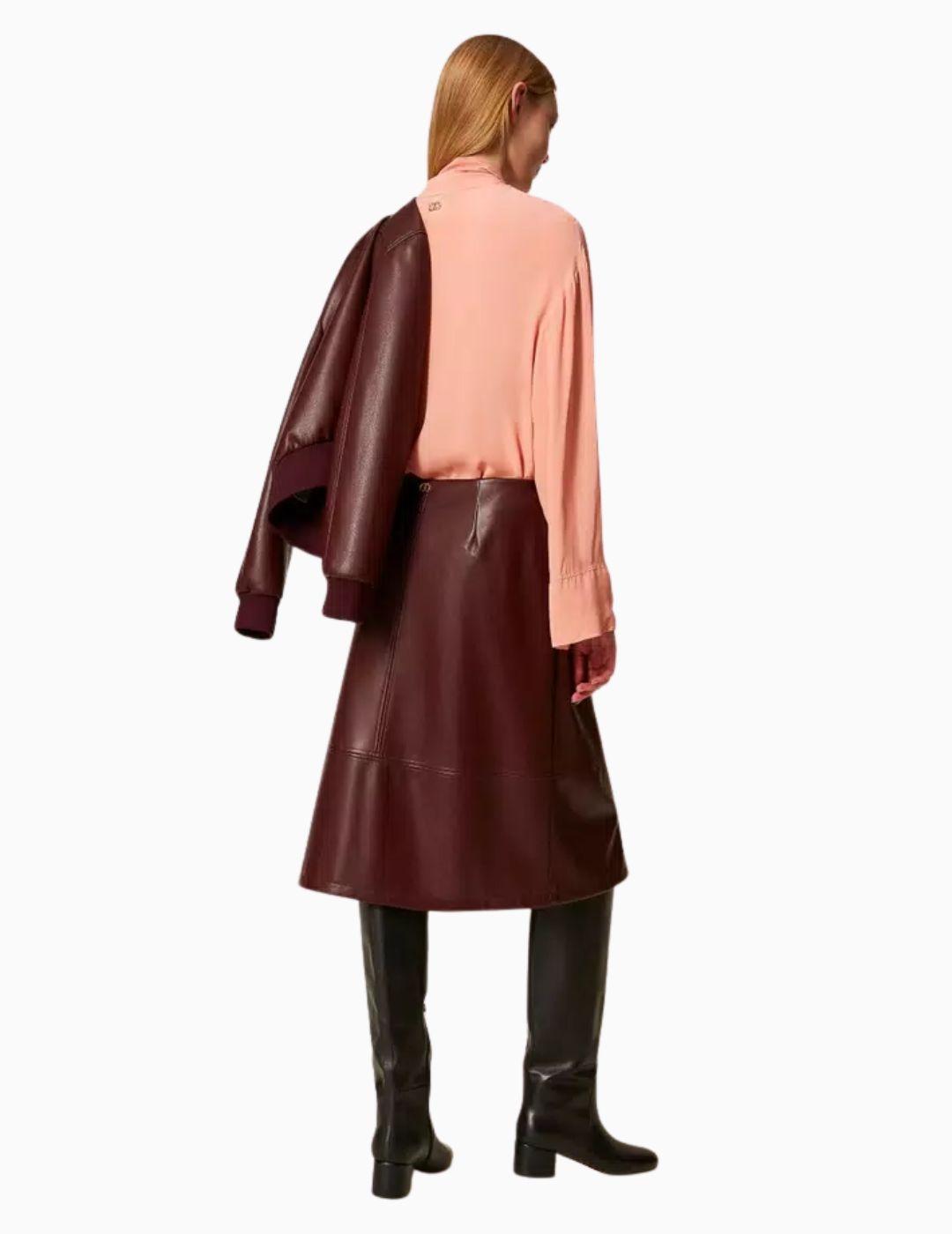 Falda TWINSET midi de efecto piel con botones 
