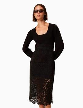 Vestido TWINSET midi de punto y encaje 