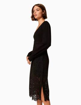 Vestido TWINSET midi de punto y encaje 