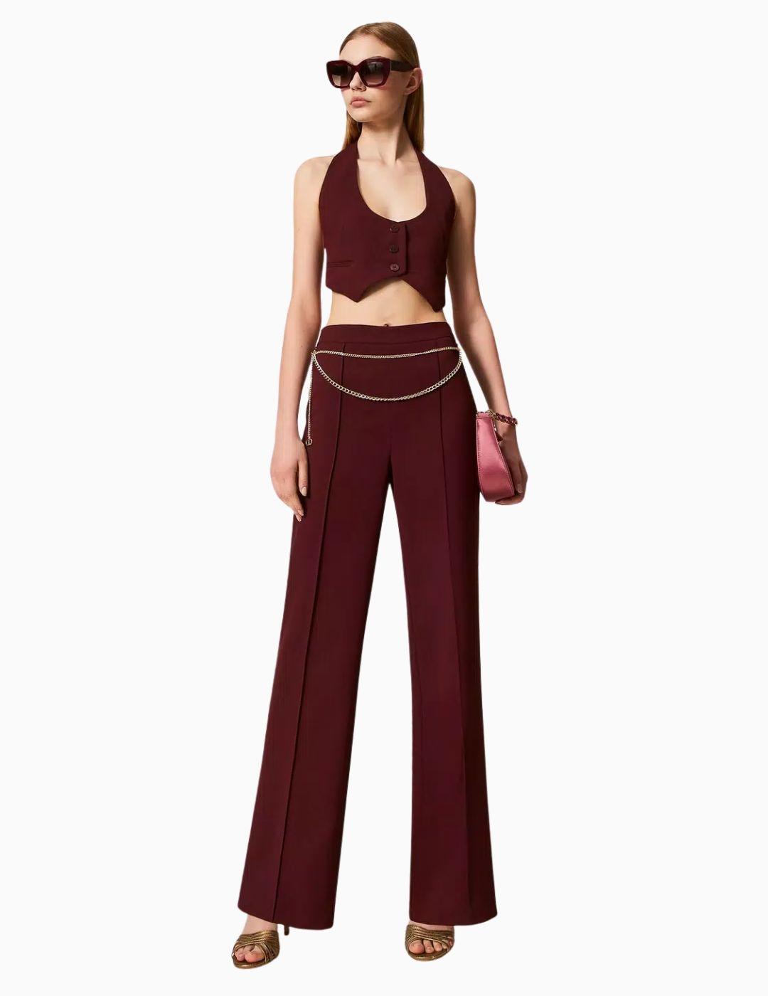 Pantalón TWINSET de crepé de cady con cinturón 