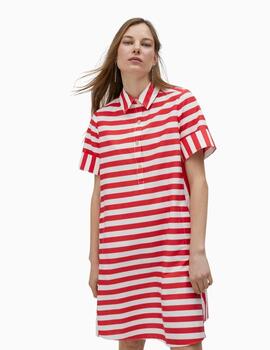VESTIDO LOLA CASADEMUNT CORTO CON RAYAS ROJO