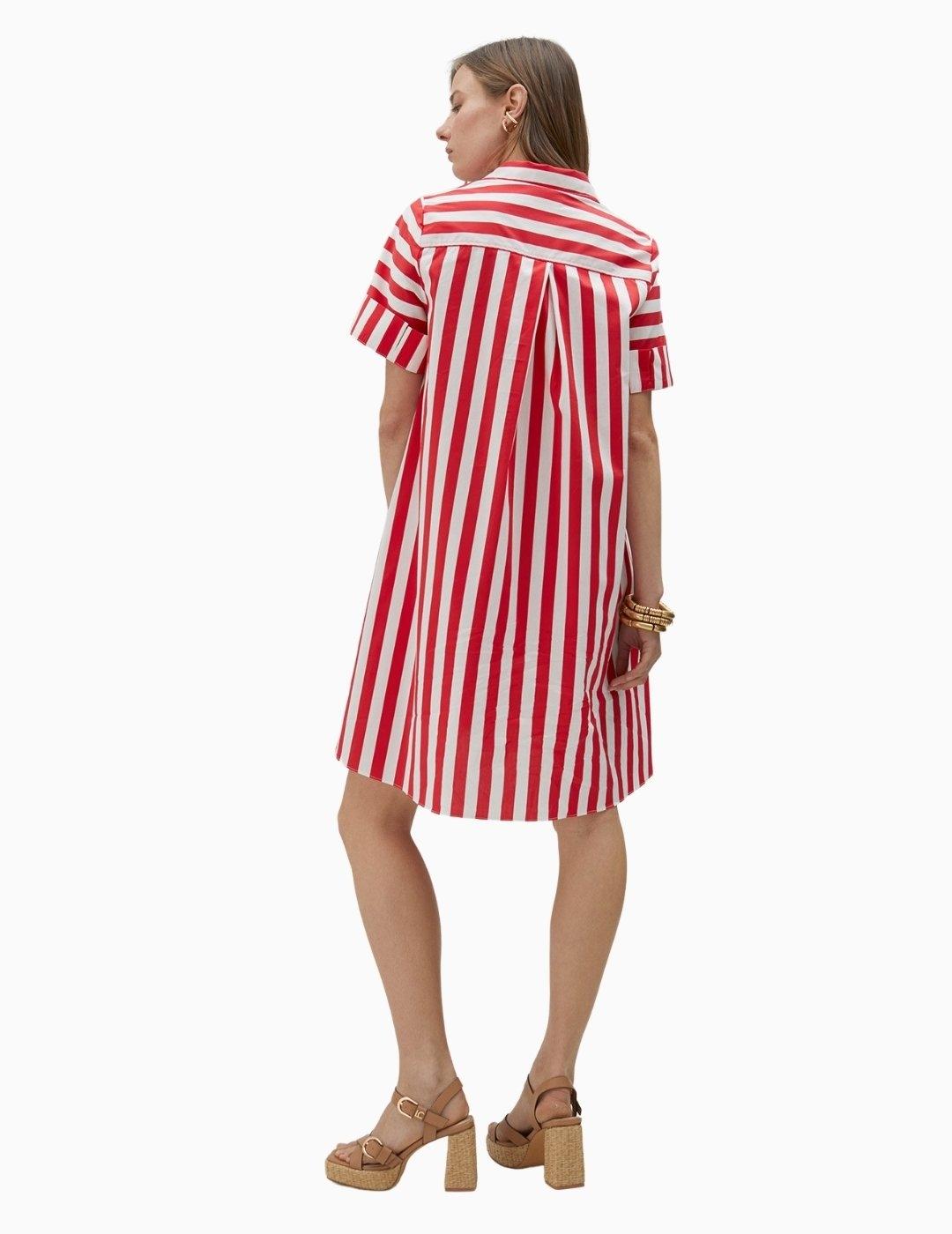 VESTIDO LOLA CASADEMUNT CORTO CON RAYAS ROJO