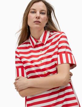 VESTIDO LOLA CASADEMUNT CORTO CON RAYAS ROJO