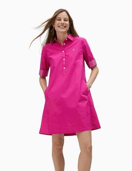VESTIDO LOLA CASADEMUNT DETALLE STRASS MANGA FUCSI