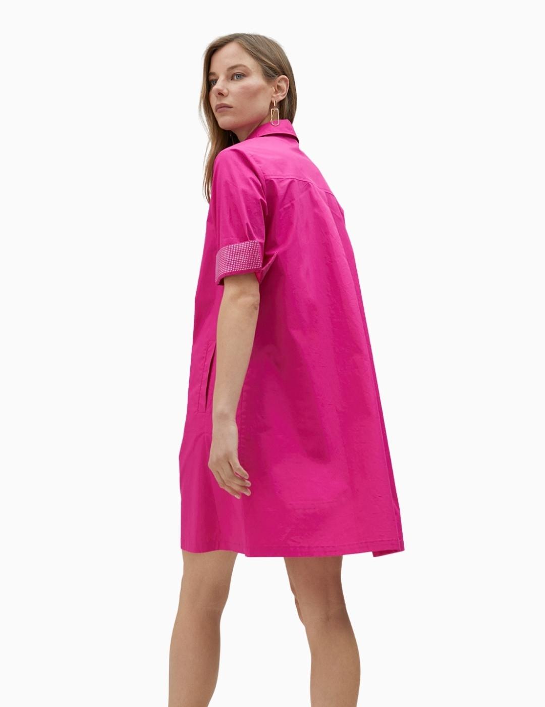 VESTIDO LOLA CASADEMUNT DETALLE STRASS MANGA FUCSI