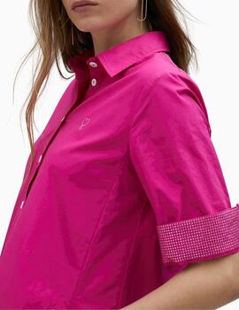 VESTIDO LOLA CASADEMUNT DETALLE STRASS MANGA FUCSI