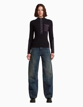 JERSEY G-STAR WOVEN MIX PLACKET SLIM KNIT NEGRO