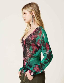 Jersey TwinSet negro flores fucsia