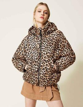 Abrigo Twinset plumas leopardo