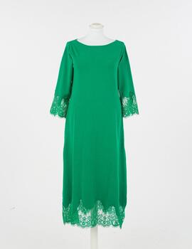 Vestido Twinset verde punto y encaje