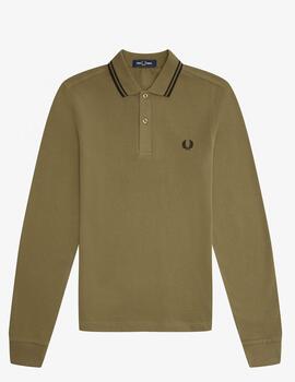 Polo Fred Perry manga larga con ribete Camel