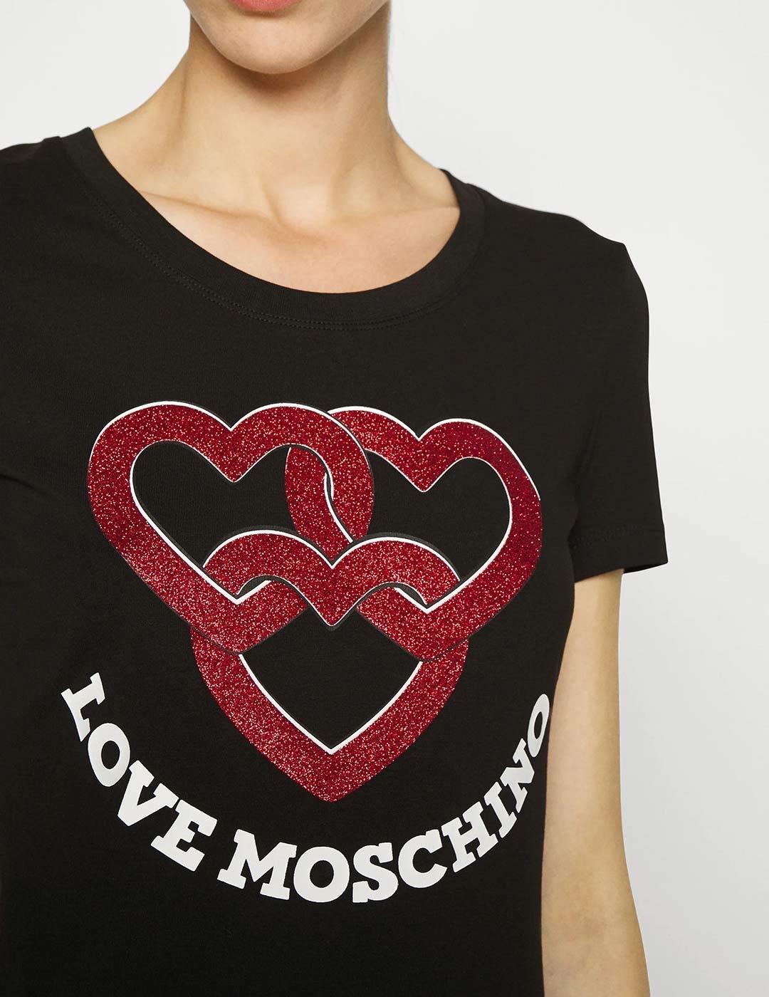 Camiseta LOVE MOSCHINO Logo Corazones Purpurina