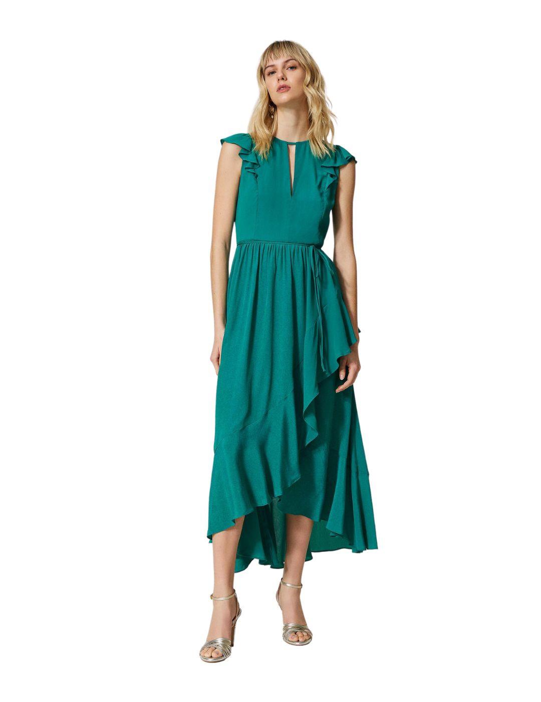 Vestido largo de seda mixta
