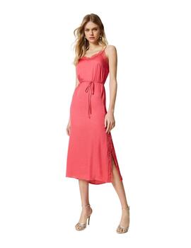 Vestido TWINSET largo de raso con encaje