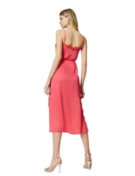 Vestido TWINSET largo de raso con encaje