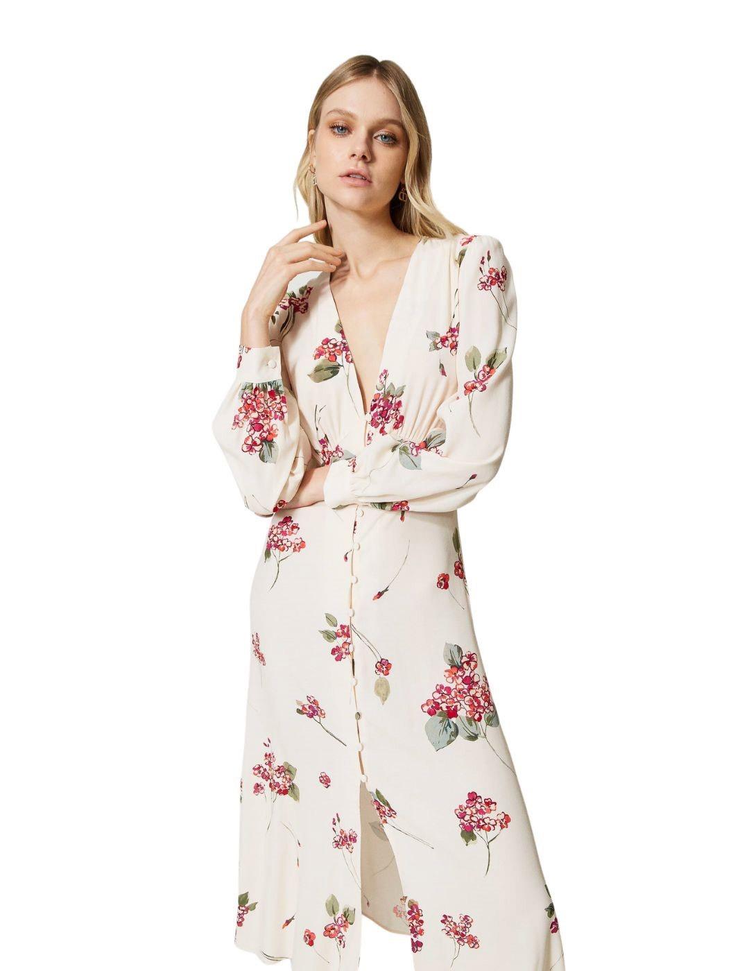Vestido midi de crepé de flores