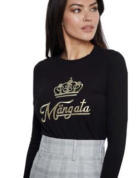 Camiseta  Mangata negra cuello caja corona