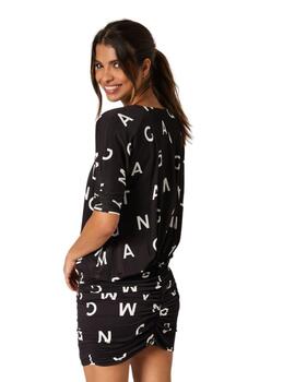 Vestido Punto Negro Estampado Mangata