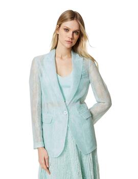 Chaqueta blazer de organza y encaje verde agave
