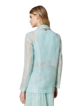 Chaqueta blazer de organza y encaje verde agave