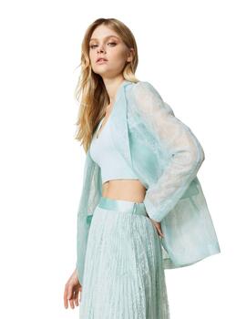 Chaqueta blazer de organza y encaje verde agave
