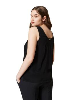 Top de seda TWINSET mixta negro