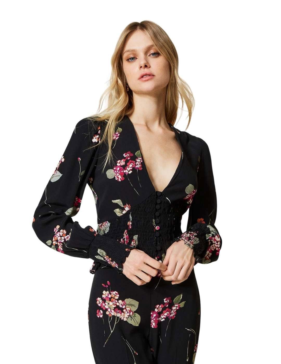 Camisa de crepé de flores