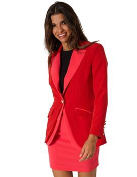 Blazer Roja Con Solapa Contraste Rosa