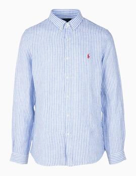  Camisa de rayas regular fit de lino azul