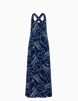 Vestido Love Moschino Largo de Crepé Allover Ropes