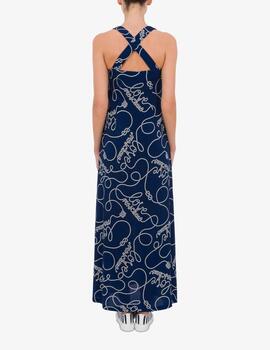 Vestido Love Moschino Largo de Crepé Allover Ropes