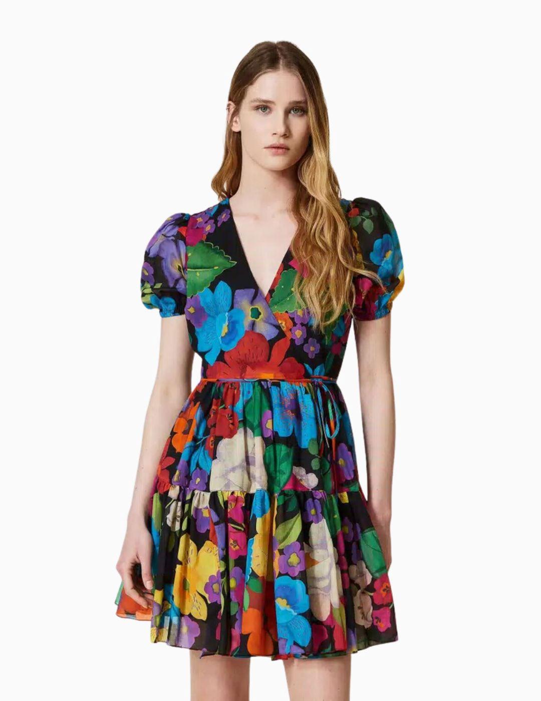 Vestido Twinset cruzado de muselina de flores