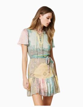 Vestido Twinset con estampado de patchwork bandana