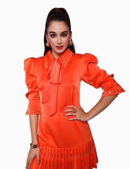 Vestido KISS FOR BLISS plisado naranja