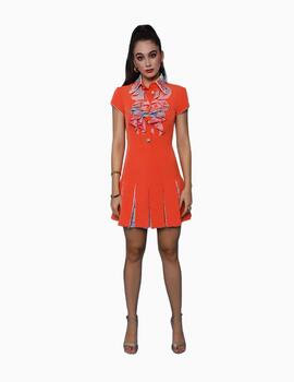 Vestido KISS FOR BLISS chorreras tablas naranja