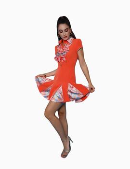 Vestido KISS FOR BLISS chorreras tablas naranja