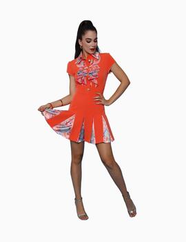 Vestido KISS FOR BLISS chorreras tablas naranja