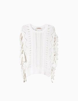 Jersey TWINSET poncho con bordado a mano blanco