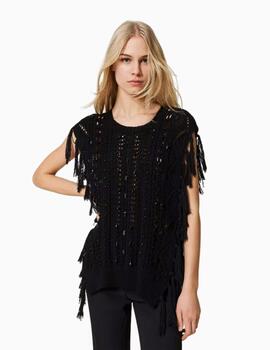 Jersey TWINSET poncho con bordado a mano negro