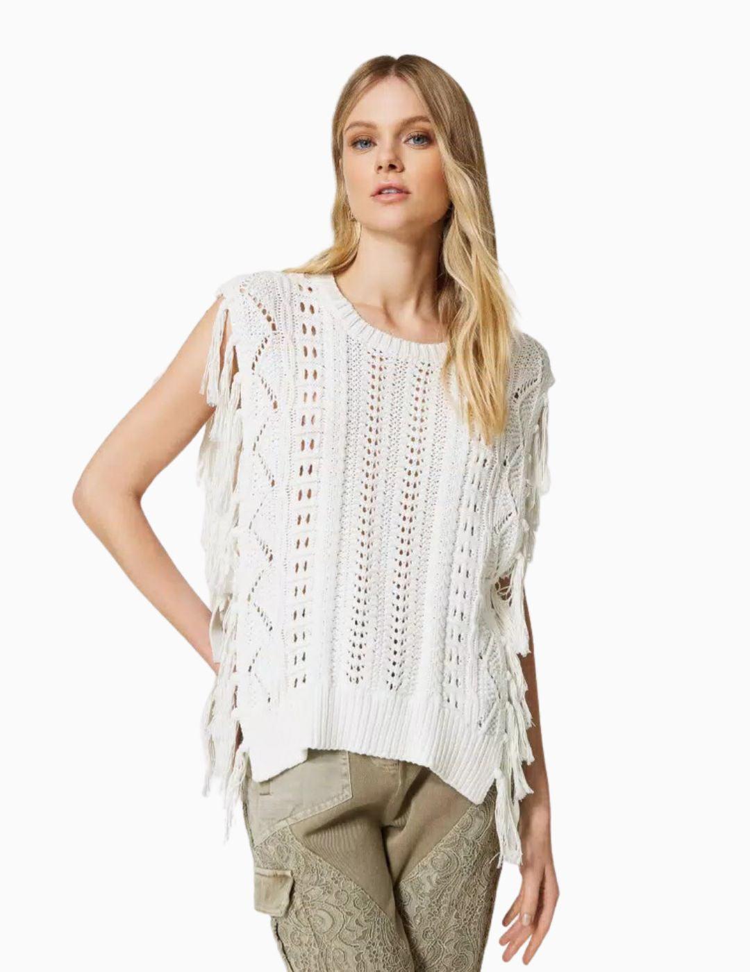 Jersey TWINSET poncho con bordado a mano blanco