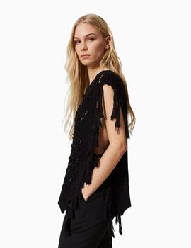 Jersey TWINSET poncho con bordado a mano negro