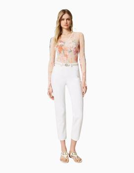 Pantalón TWINSET de bull con Oval T floral blanco