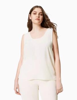 Top TWINSET de seda mixta blanco nieve